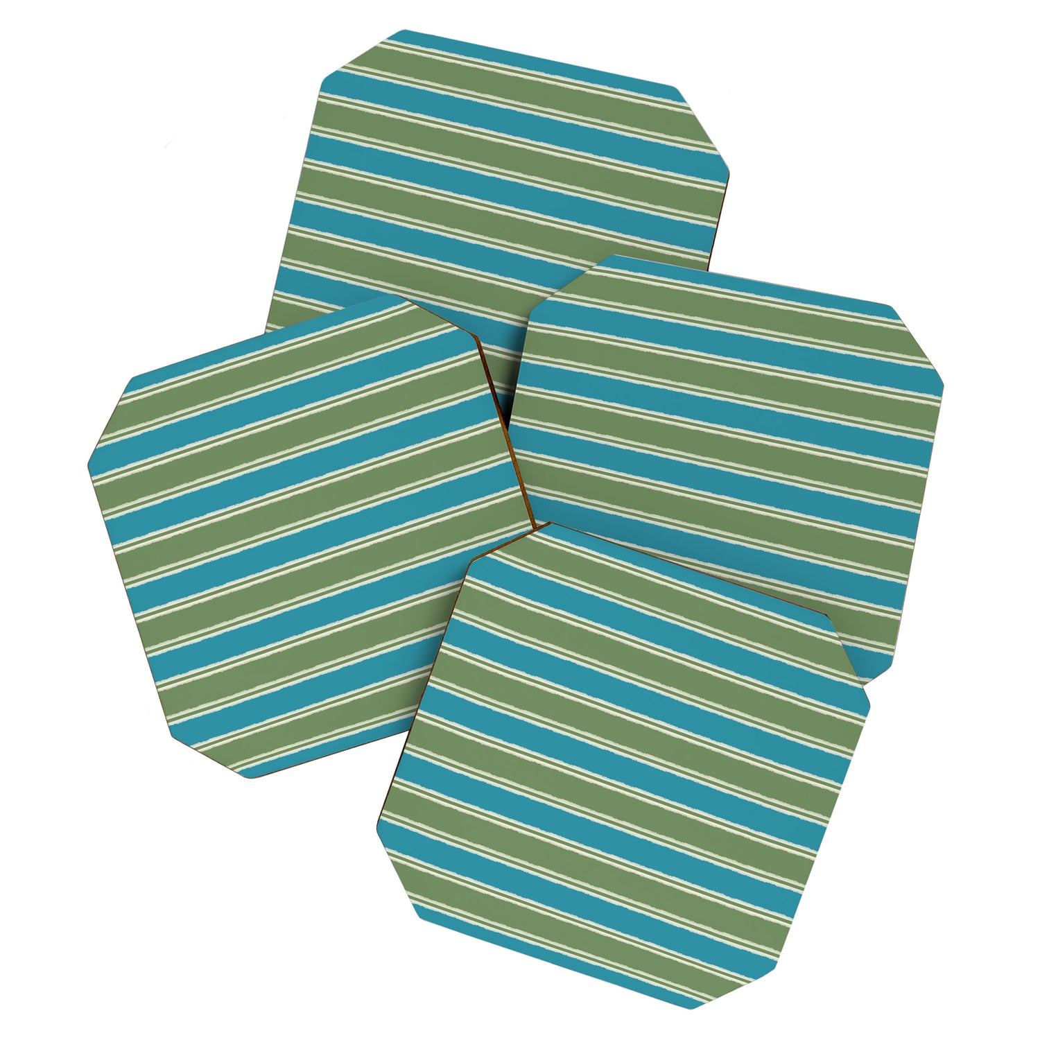 Cottage Stripes Eclectic Pattern in Green and Blue Coaster Gallery Image 1