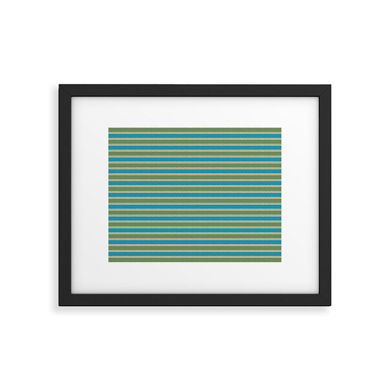 Cottage Stripes Eclectic Pattern in Green and Blue Framed Art Print Gallery Image 5