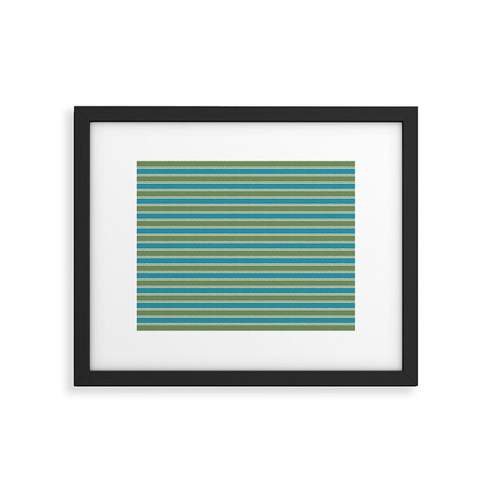 Cottage Stripes Eclectic Pattern in Green and Blue Framed Art Print Gallery Image 1