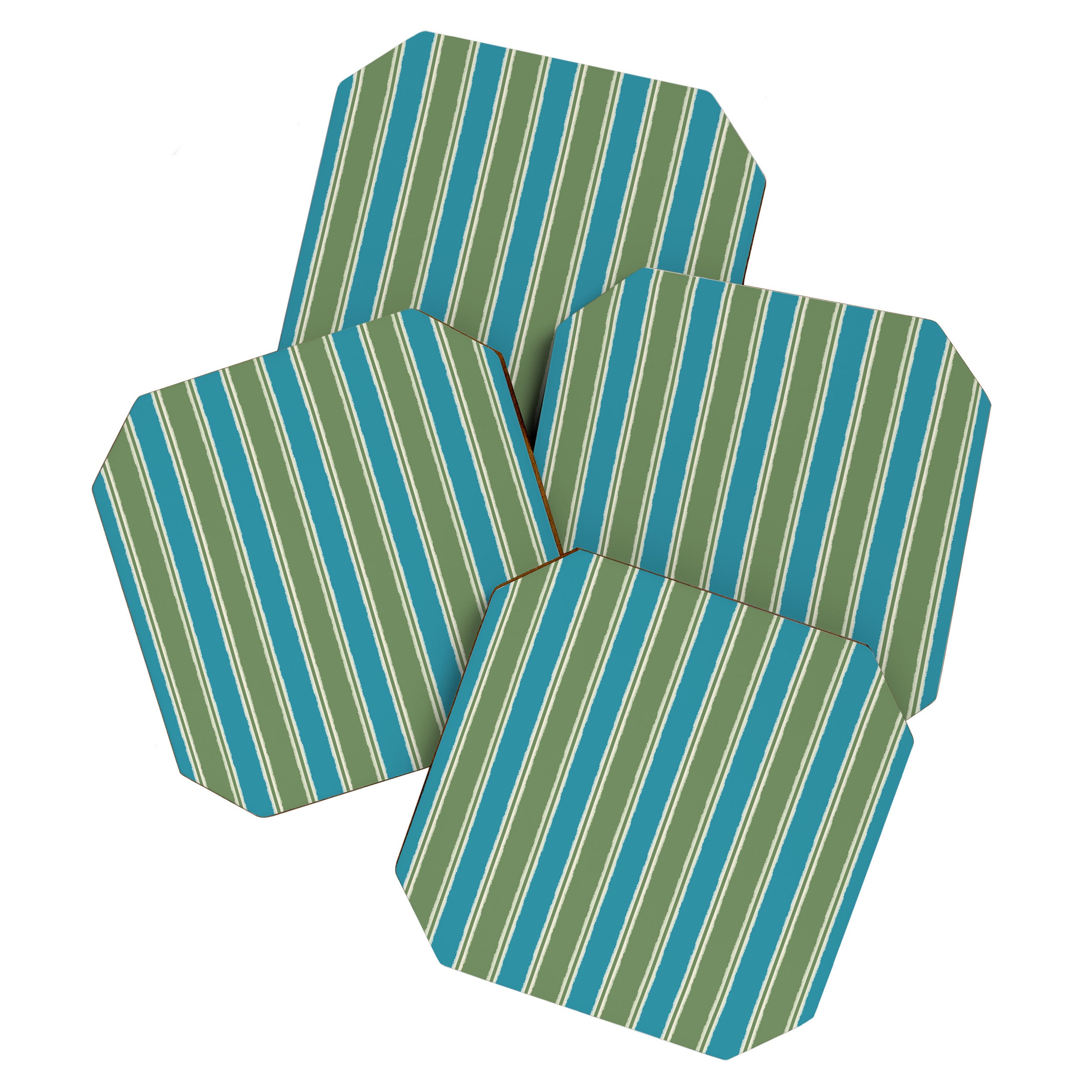 Cottage Stripes Eclectic Vertical Pattern in Green and Blue Coaster Gallery Image 1