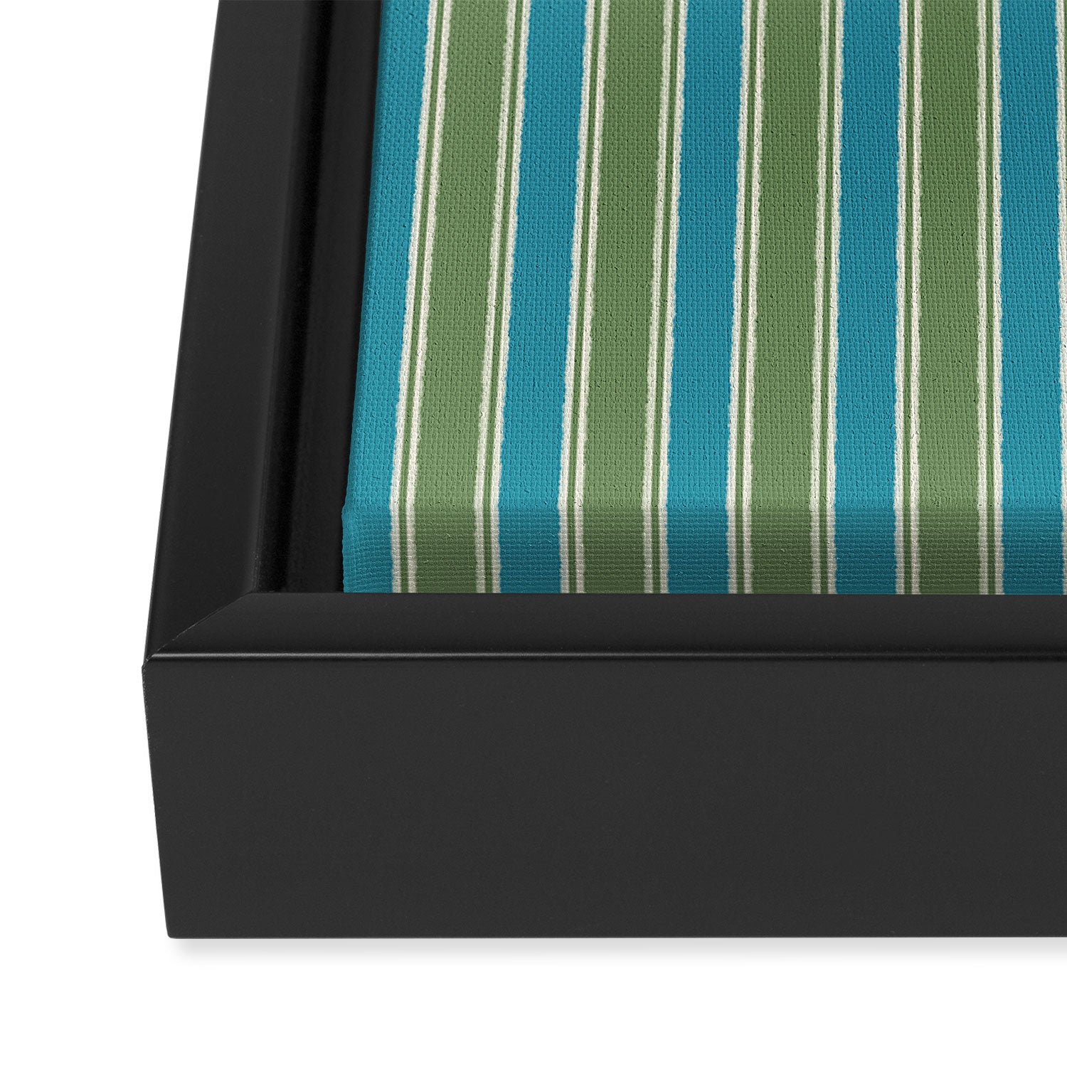 Cottage Stripes Eclectic Vertical Pattern in Green and Blue Framed Canvas Print Gallery Image 3