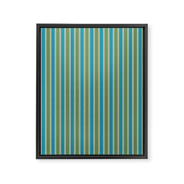 Cottage Stripes Eclectic Vertical Pattern in Green and Blue Framed Canvas Print Gallery Image 1