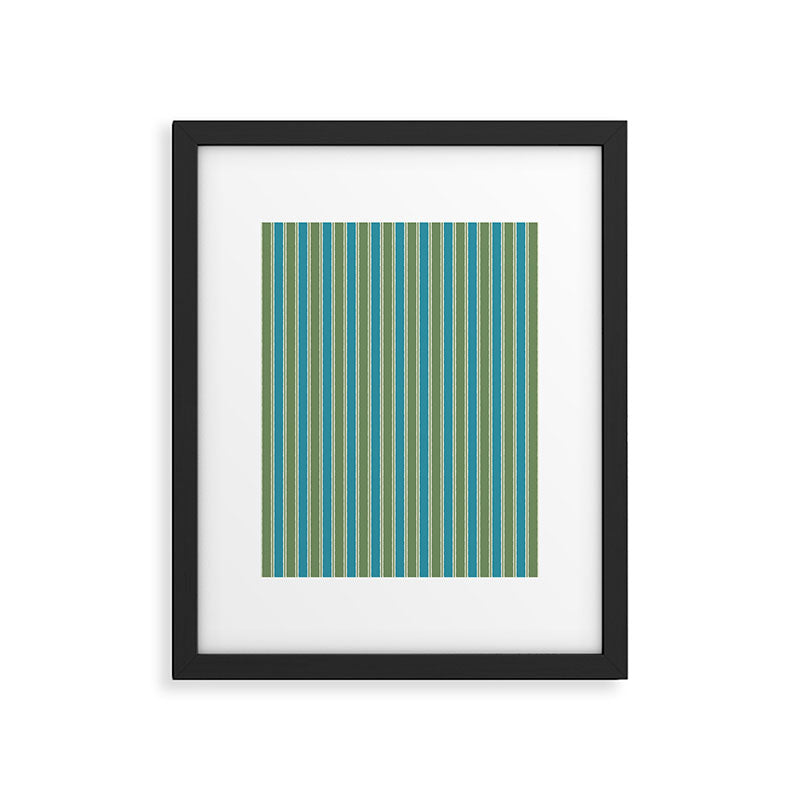 Cottage Stripes Eclectic Vertical Pattern in Green and Blue Framed Art Print Gallery Image 5