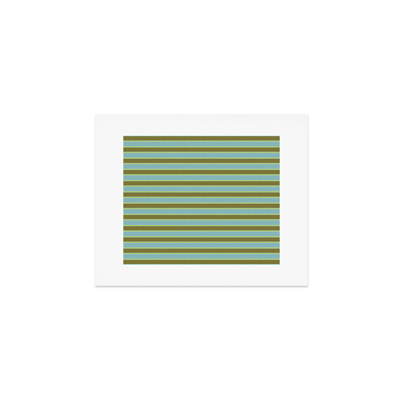 Cottage Stripes Pattern in Olive Green Arctic Blue and Chartreuse Art Print Gallery Image 1