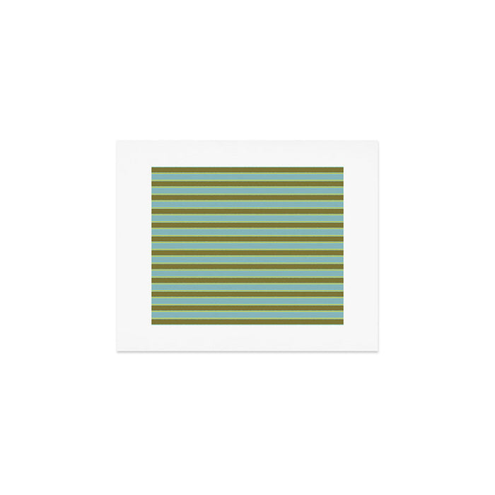 Cottage Stripes Pattern in Olive Green Arctic Blue and Chartreuse Art Print Gallery Image 1