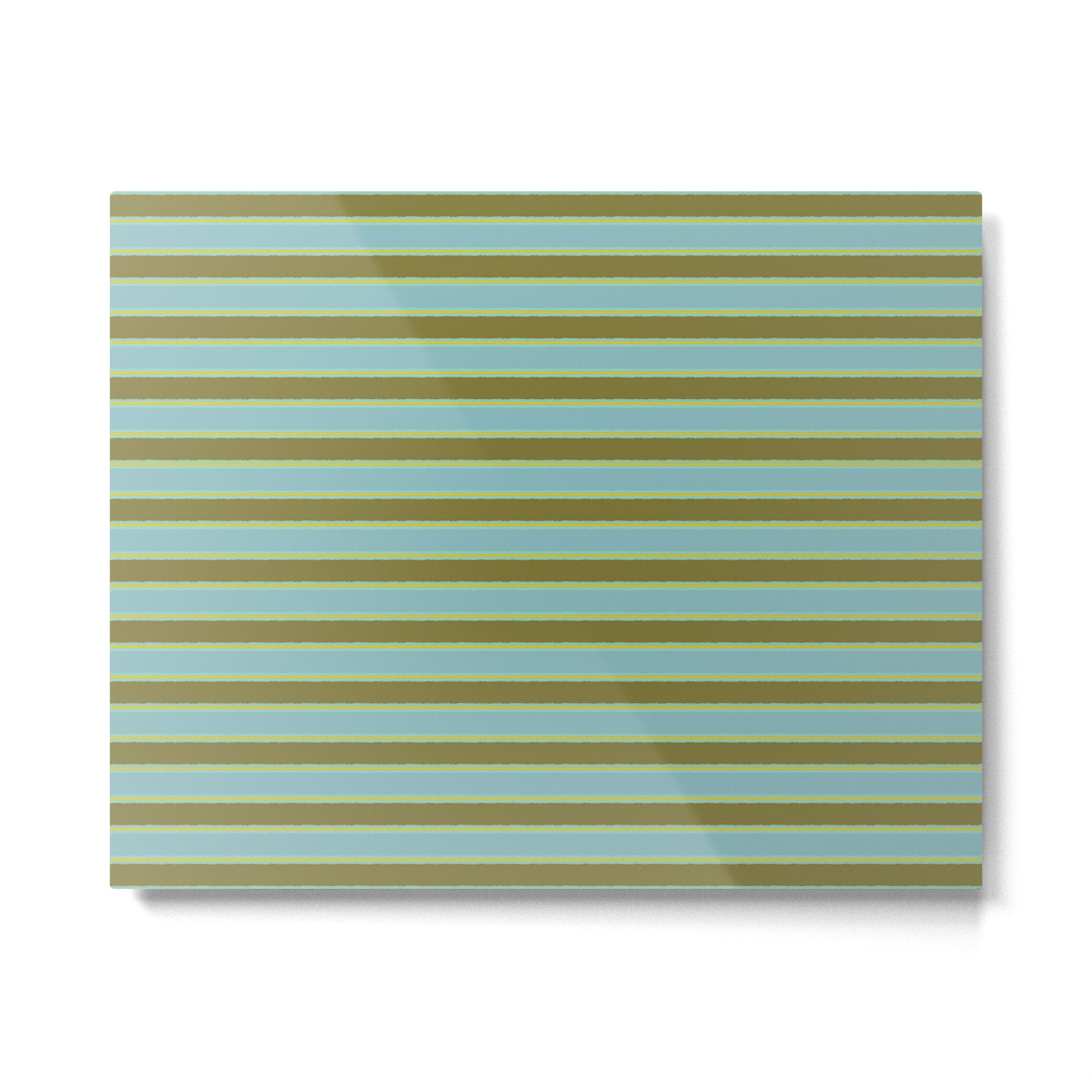 Cottage Stripes Pattern in Olive Green Arctic Blue and Chartreuse Metal Print Gallery Image 4