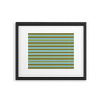 Cottage Stripes Pattern in Olive Green Arctic Blue and Chartreuse Framed Art Print Gallery Image 5