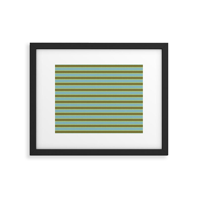 Cottage Stripes Pattern in Olive Green Arctic Blue and Chartreuse Framed Art Print Gallery Image 5