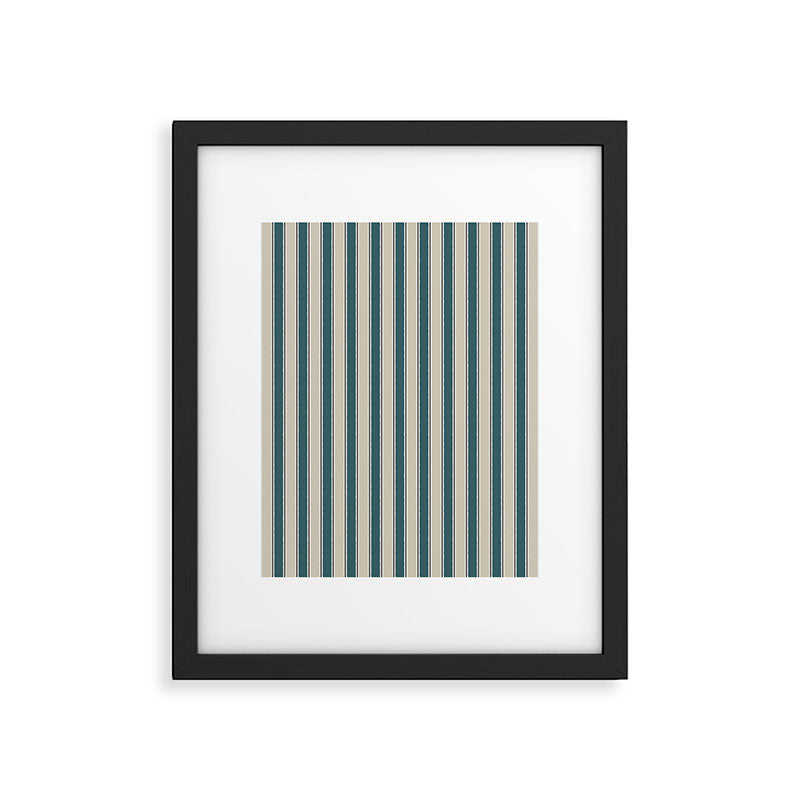 Cottage Stripes Vertical Pattern in Teal Beige Charcoal Framed Art Print Gallery Image 5