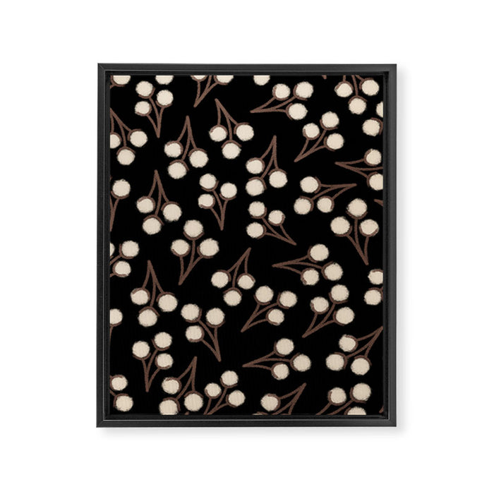 Cotton Stems Botanical Pattern in Brown, Cream, and Black II Framed Canvas Print Gallery Image 1