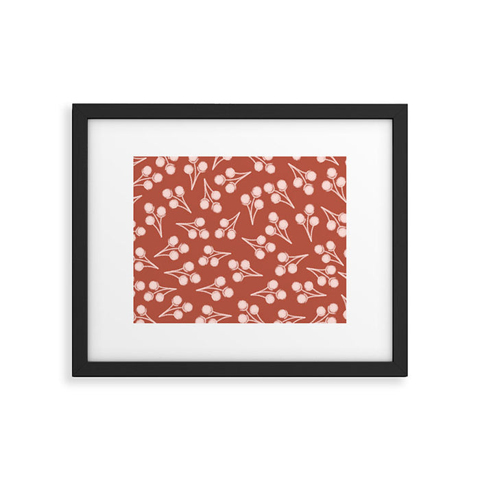 Cotton Stems Botanical Pattern in Pale Blush Pink and Red Soil Rust Framed Art Print Gallery Image 1