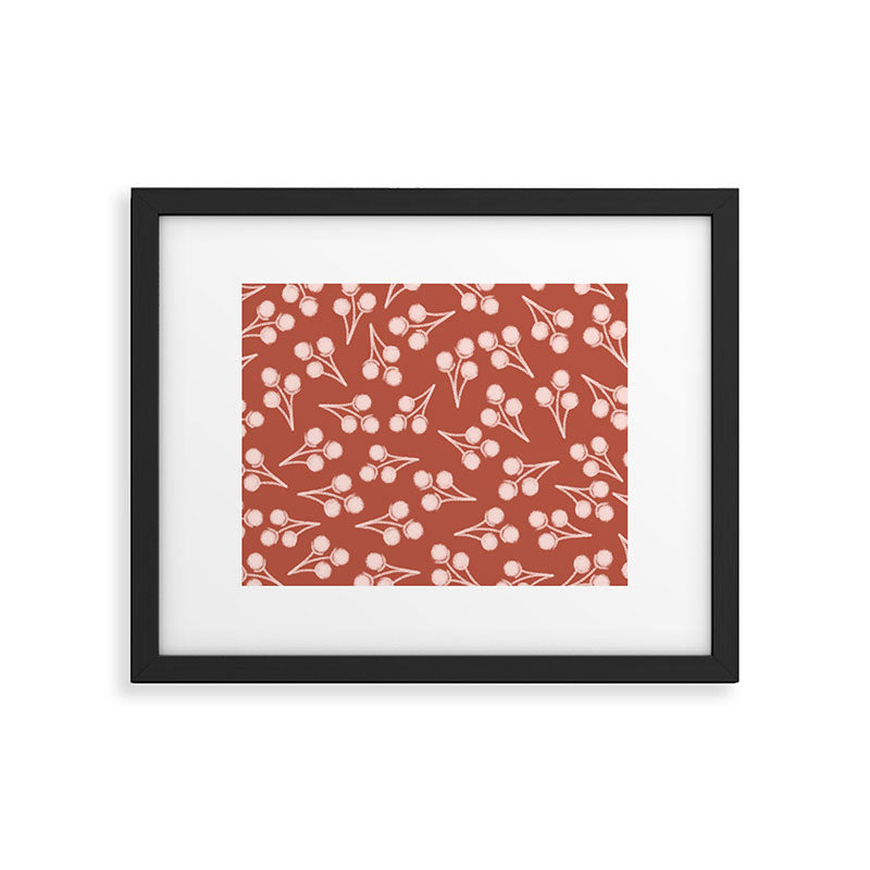 Cotton Stems Botanical Pattern in Pale Blush Pink and Red Soil Rust Framed Art Print Gallery Image 5