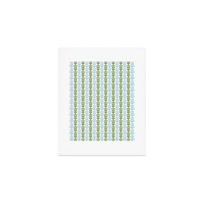 Country Cottage Petite Willoughby Stripe Pattern in Light Blue and Sage Green Art Print Gallery Image 1