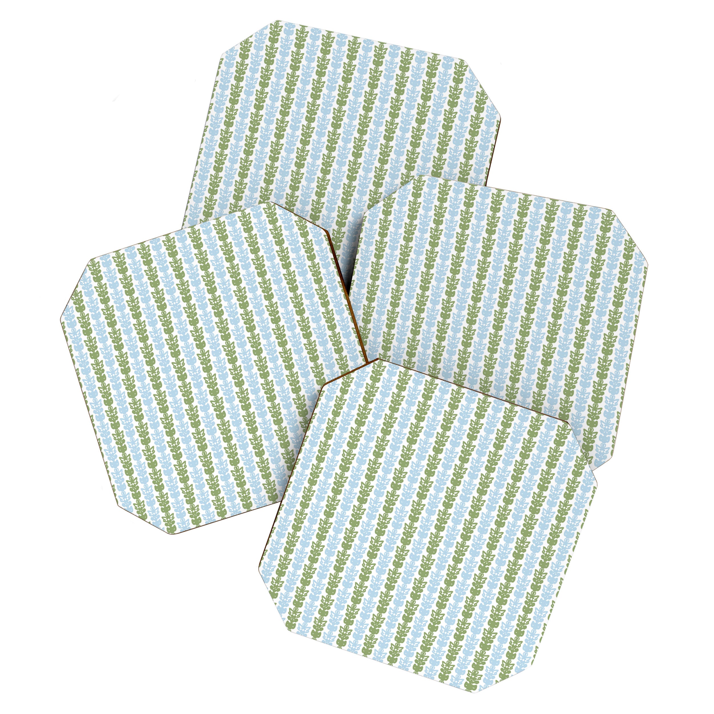 Country Cottage Petite Willoughby Stripe Pattern in Light Blue and Sage Green Coaster Gallery Image 1