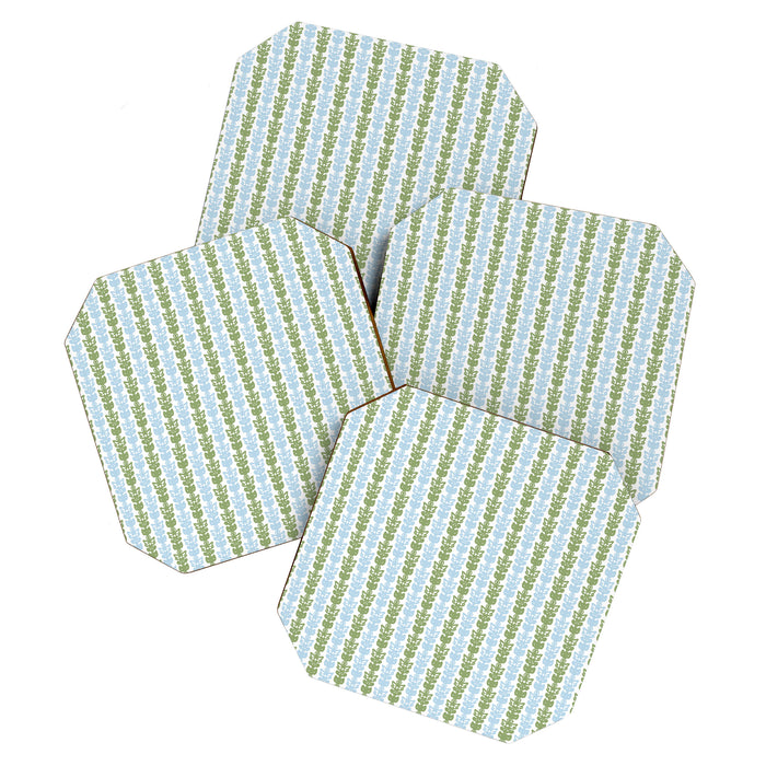 Country Cottage Petite Willoughby Stripe Pattern in Light Blue and Sage Green Coaster Gallery Image 1