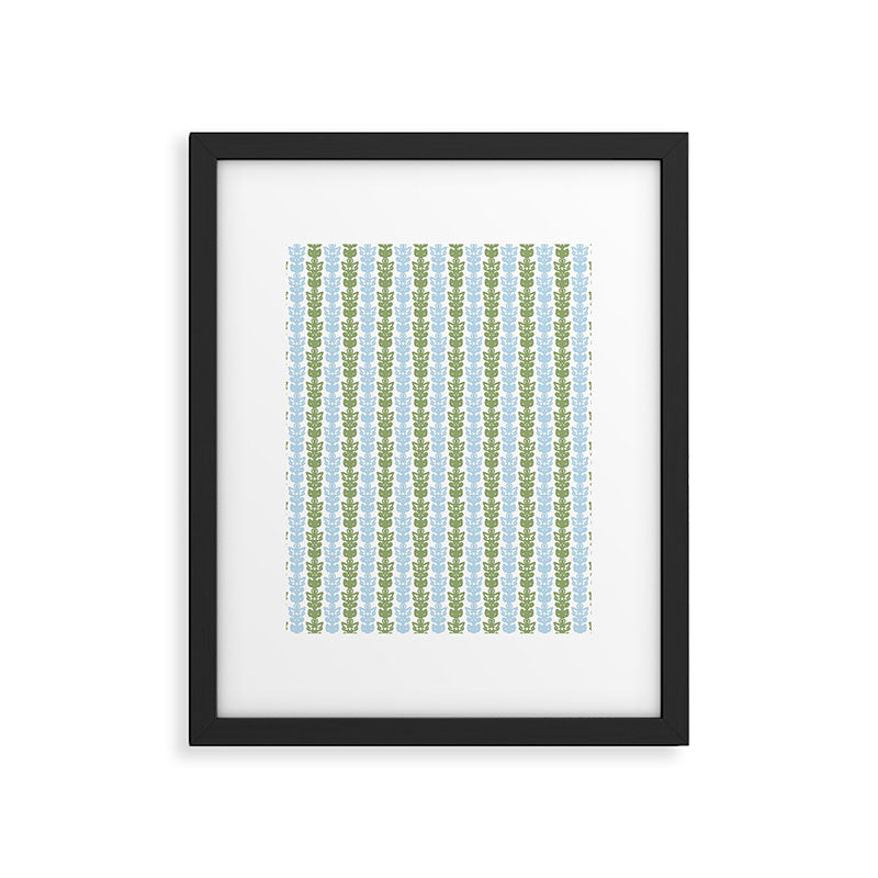 Country Cottage Petite Willoughby Stripe Pattern in Light Blue and Sage Green Framed Art Print Gallery Image 6