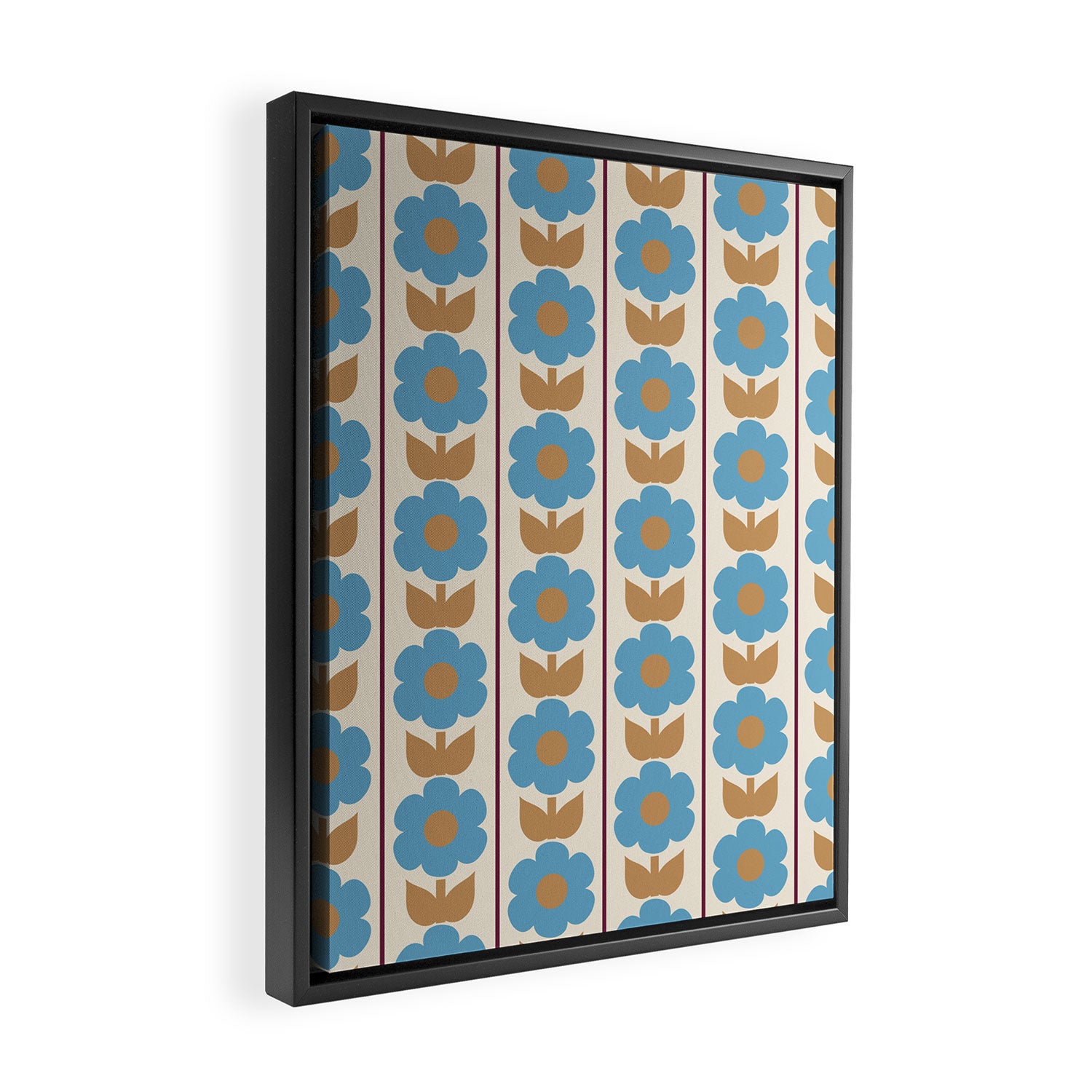 Cozy Country Vintage Floral Jonnty Flowers and Stripes Pattern Framed Canvas Print Gallery Image 2