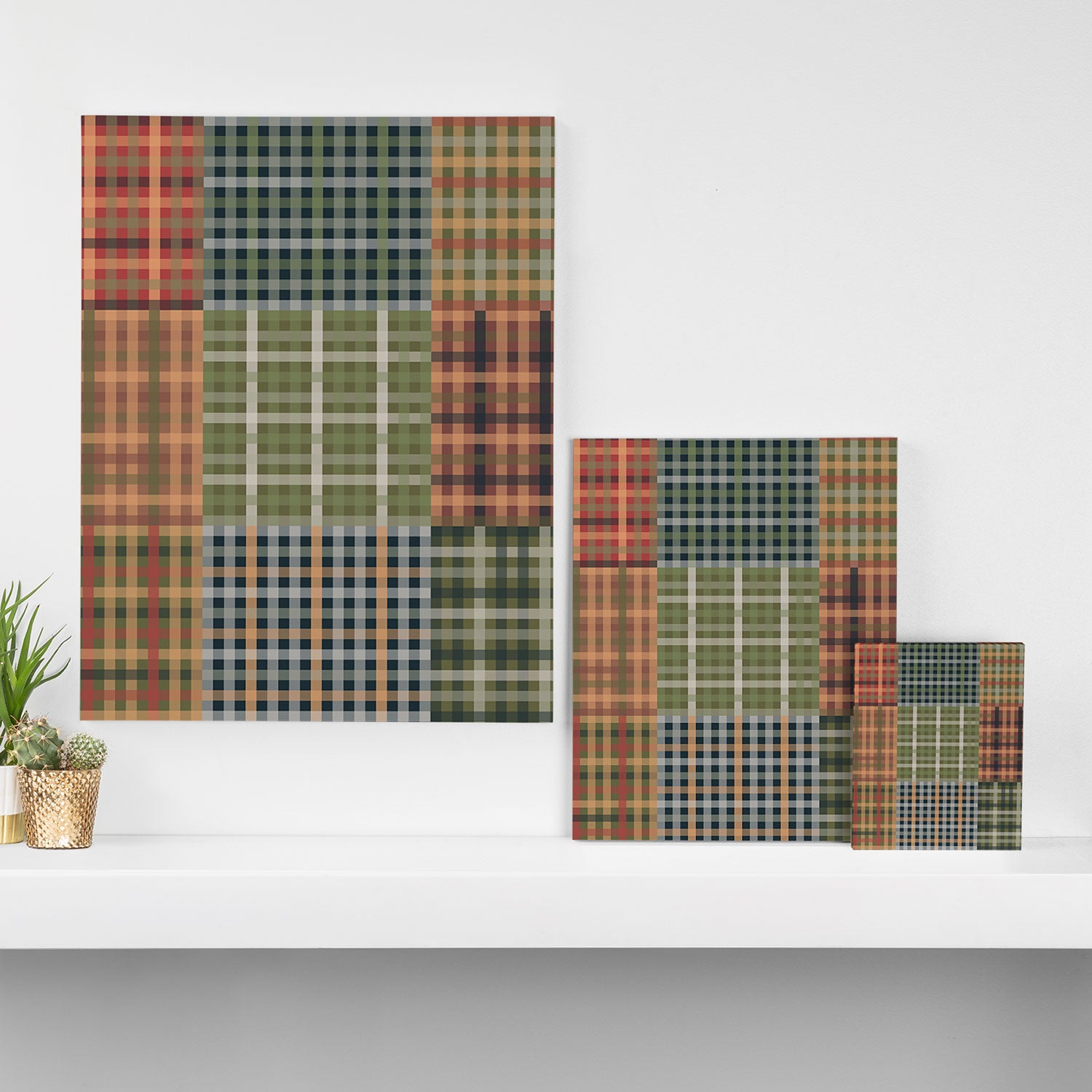 Cozy Gingham Patchwork Autumn Winter Pattern Canvas Print Gallery Image 3