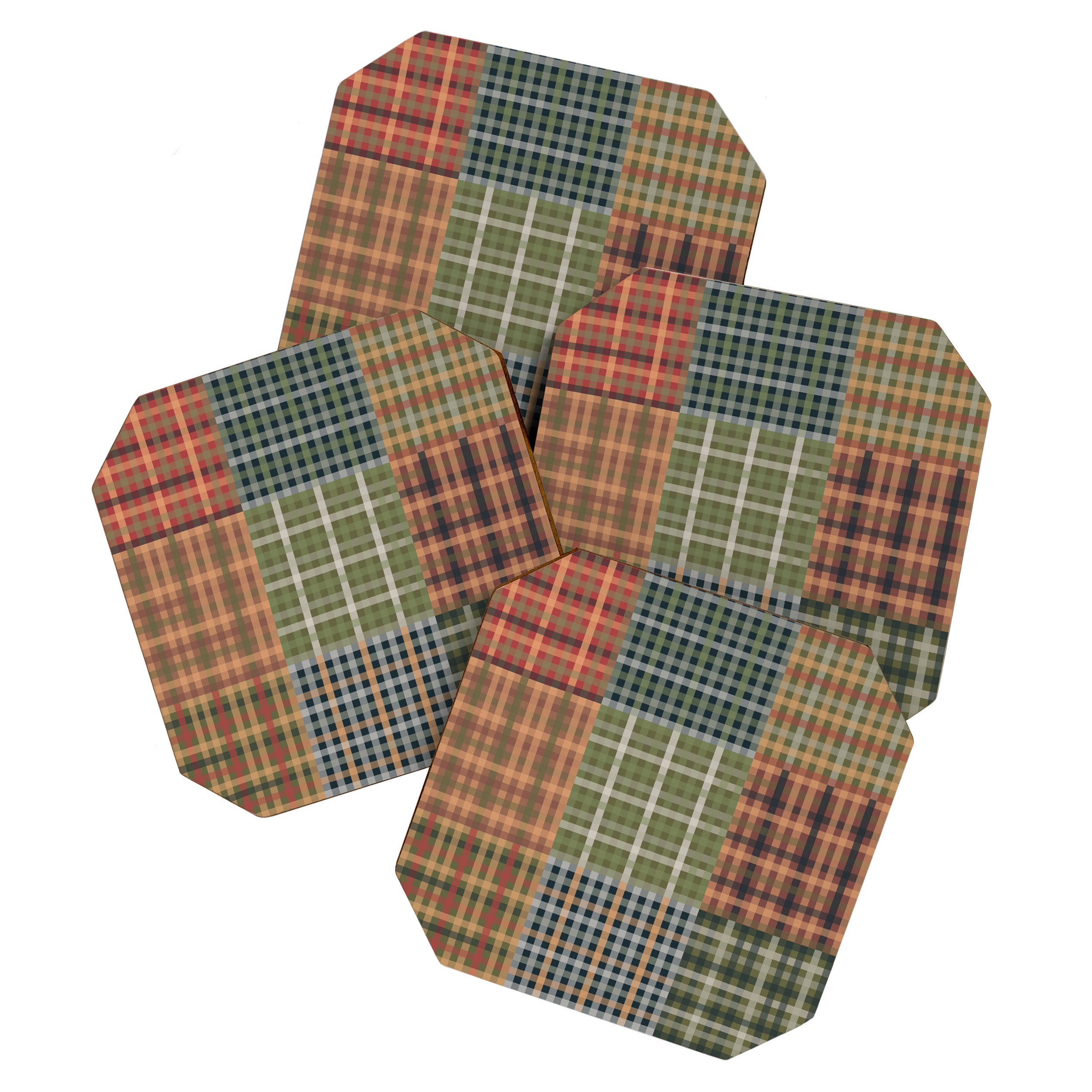 Cozy Gingham Patchwork Autumn Winter Pattern Coaster Gallery Image 1