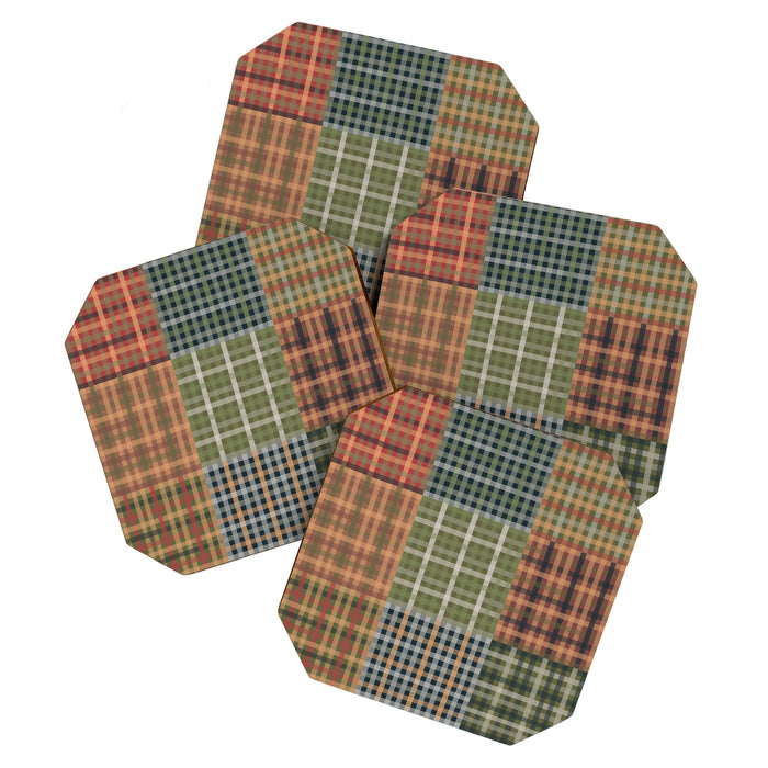 Cozy Gingham Patchwork Autumn Winter Pattern Coaster Gallery Image 1