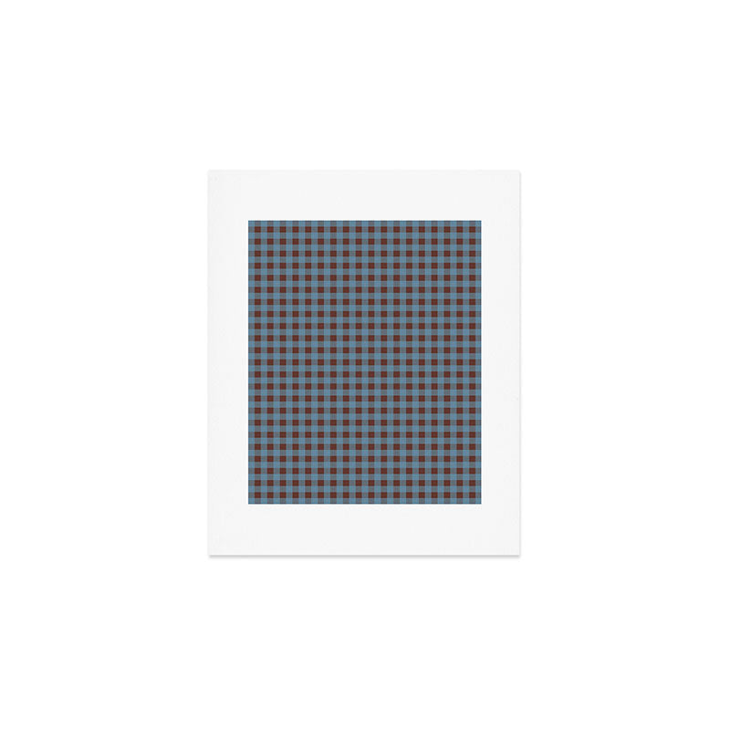 Cozy Gingham Plaid Eclectic Checkered Pattern in Brown and Blue Art Print Gallery Image 1