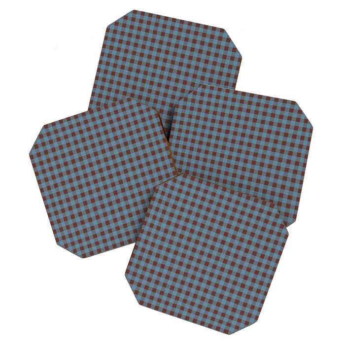 Cozy Gingham Plaid Eclectic Checkered Pattern in Brown and Blue Coaster Gallery Image 1