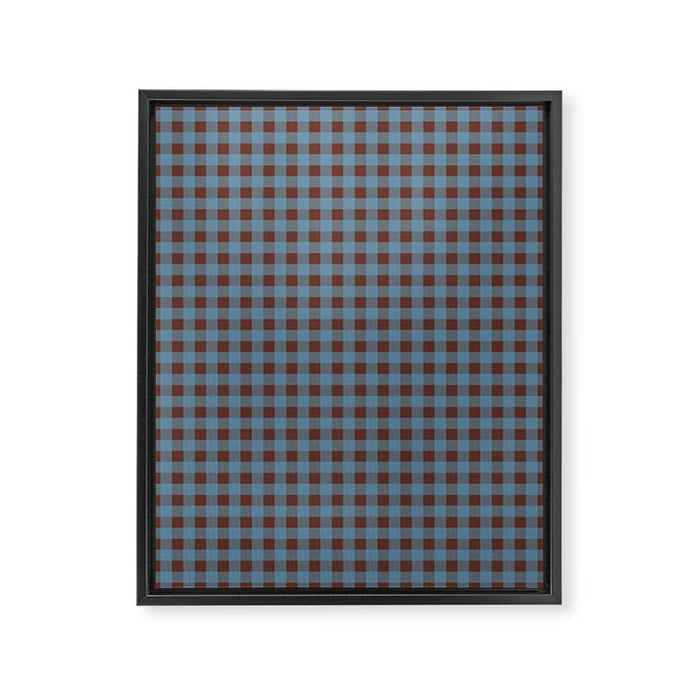 Cozy Gingham Plaid Eclectic Checkered Pattern in Brown and Blue Framed Canvas Print Gallery Image 1
