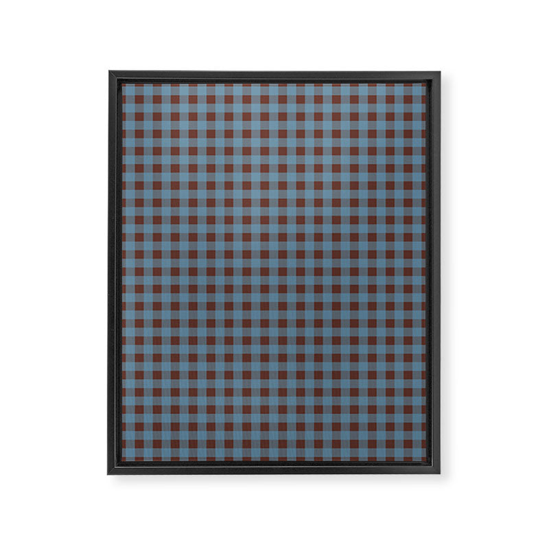 Cozy Gingham Plaid Eclectic Checkered Pattern in Brown and Blue Framed Canvas Print Gallery Image 6