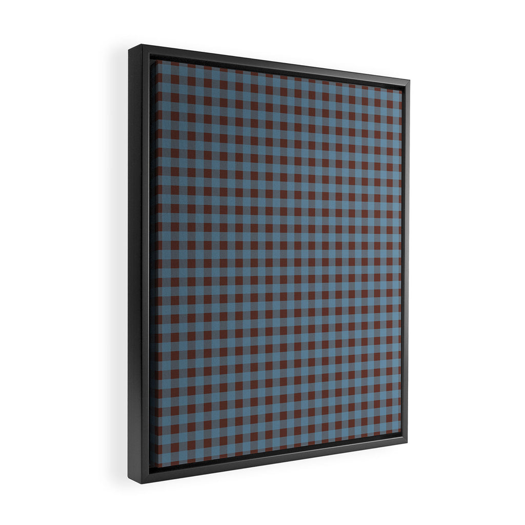 Cozy Gingham Plaid Eclectic Checkered Pattern in Brown and Blue Framed Canvas Print Gallery Image 2
