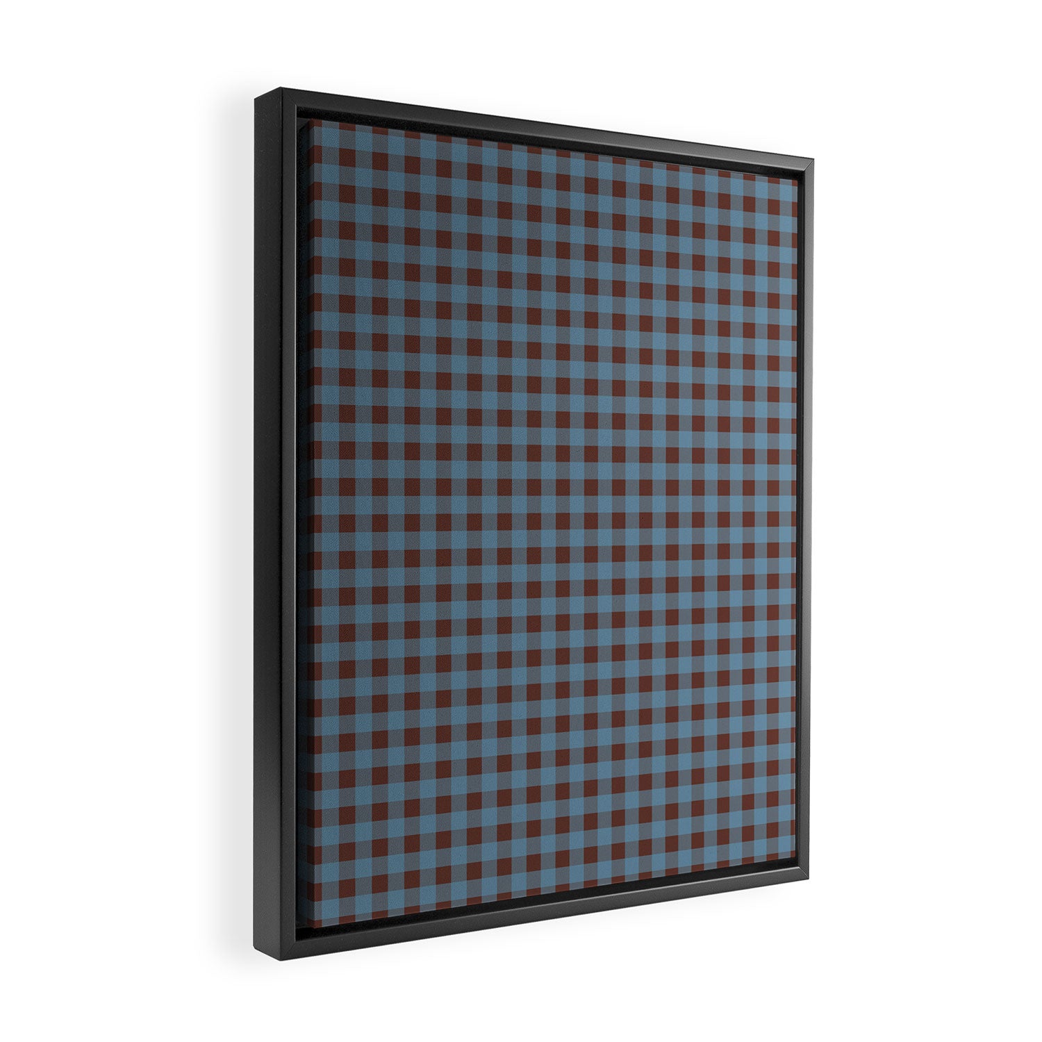Cozy Gingham Plaid Eclectic Checkered Pattern in Brown and Blue Framed Canvas Print Gallery Image 2