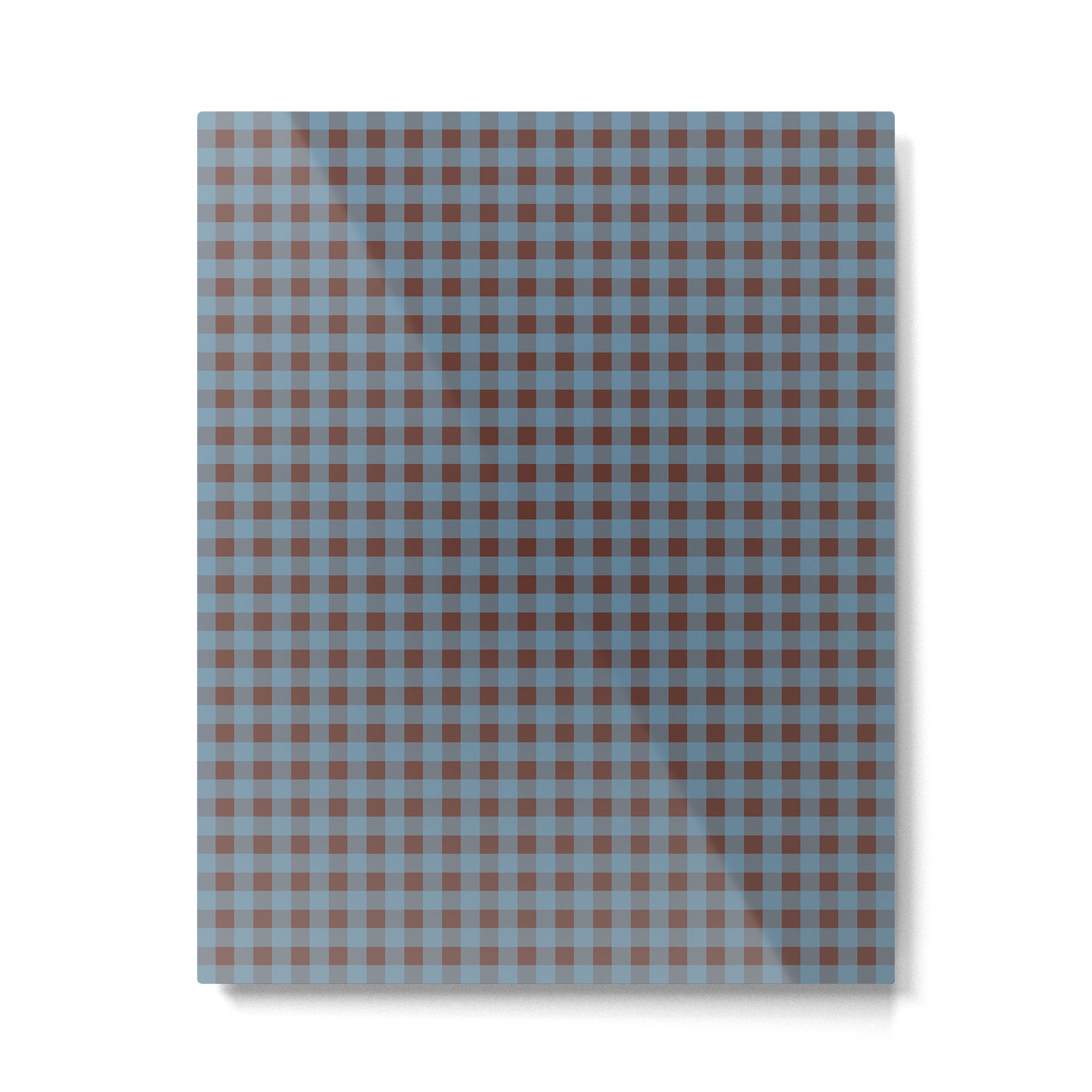 Cozy Gingham Plaid Eclectic Checkered Pattern in Brown and Blue Metal Print Gallery Image 4
