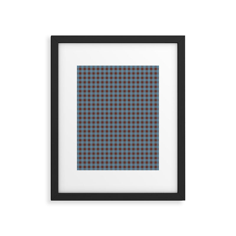 Cozy Gingham Plaid Eclectic Checkered Pattern in Brown and Blue Framed Art Print Gallery Image 5