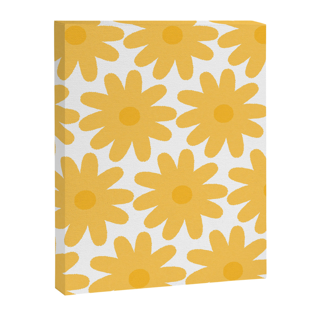 Crayon Flowers Cheerful Floral Pattern in Mustard Yellow and White Canvas Print Gallery Image 8