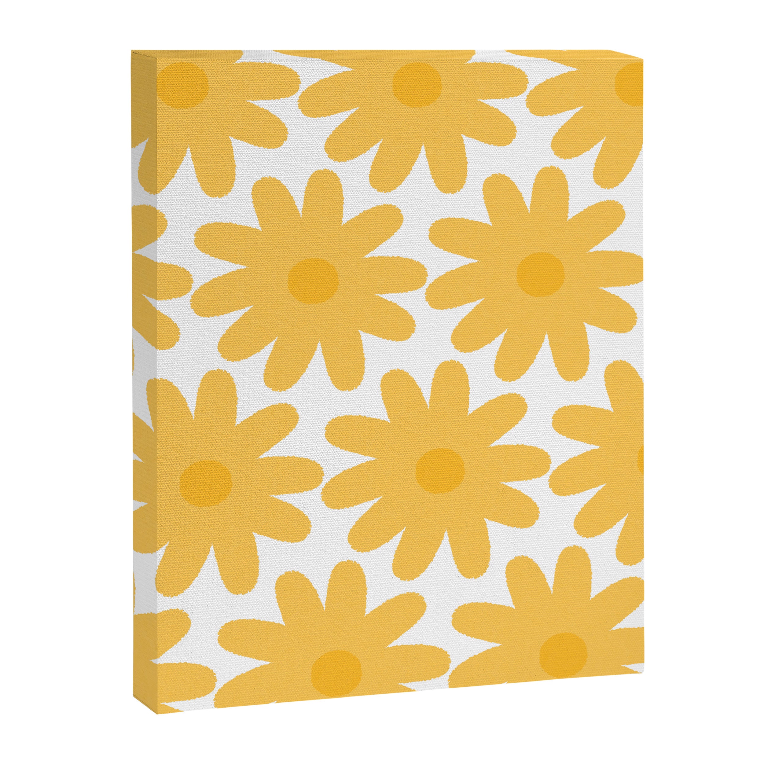 Crayon Flowers Cheerful Floral Pattern in Mustard Yellow and White Canvas Print Gallery Image 8