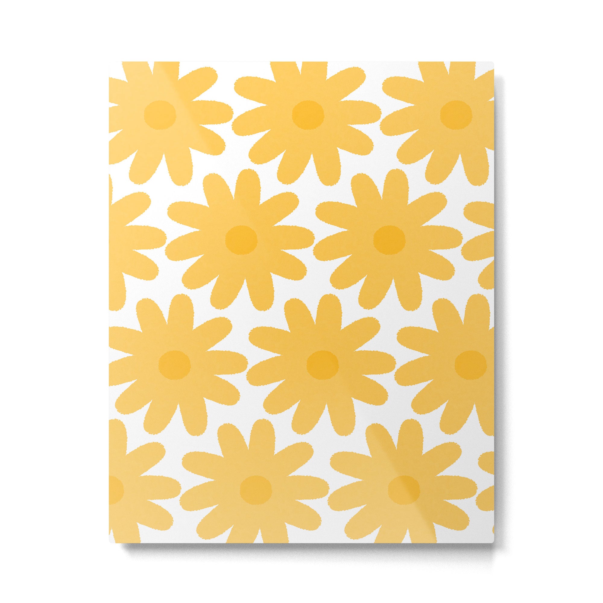 Crayon Flowers Cheerful Floral Pattern in Mustard Yellow and White Metal Print Gallery Image 6