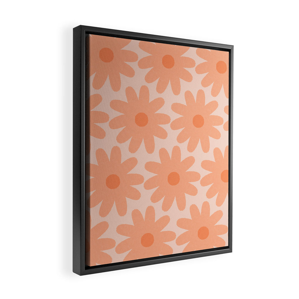 Crayon Flowers Smudgy Soft Pastel Floral Pattern in Apricot Framed Canvas Print Gallery Image 2