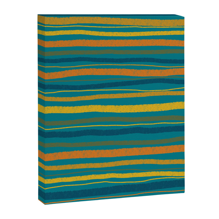 Crayon Stripes in Moroccan Teal Blue, Orange, Ochre, Green, Yellow Canvas Print Gallery Image 1