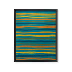 Crayon Stripes in Moroccan Teal Blue, Orange, Ochre, Green, Yellow Framed Canvas Print Gallery Image 8