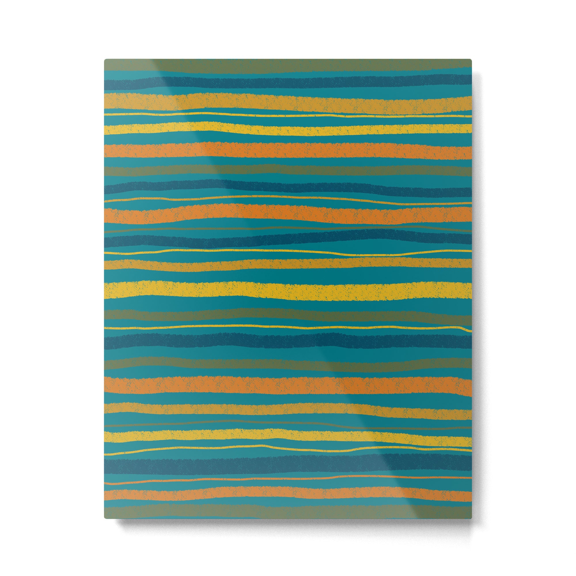 Crayon Stripes in Moroccan Teal Blue, Orange, Ochre, Green, Yellow Metal Print Gallery Image 6