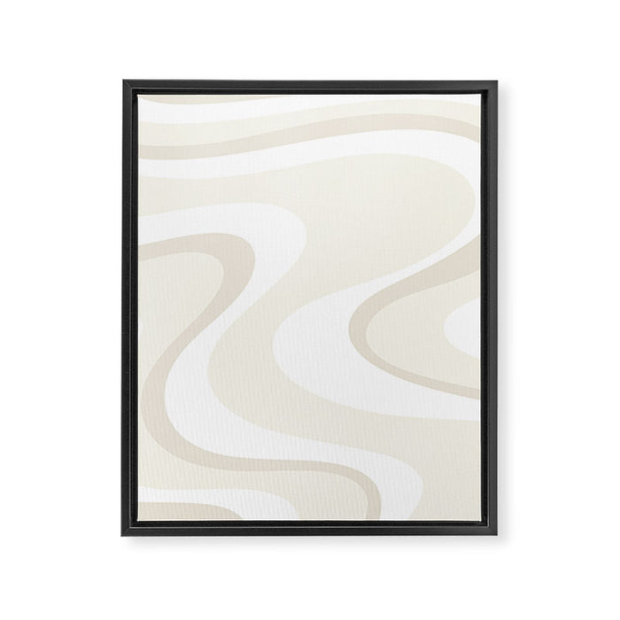 Cream Dream Light Liquid Swirl Abstract in Beige and White Framed Canvas Print Gallery Image 1