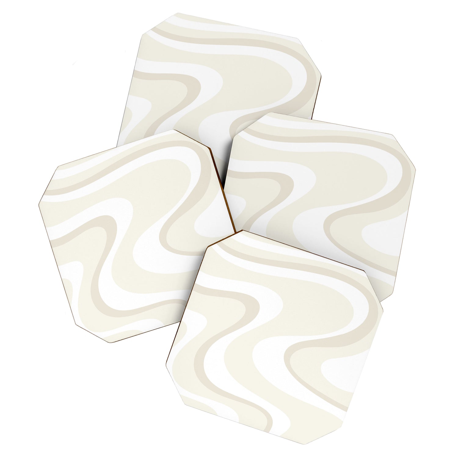 Cream Dream Liquid Swirl Abstract in Light Beige and White Coaster Gallery Image 1
