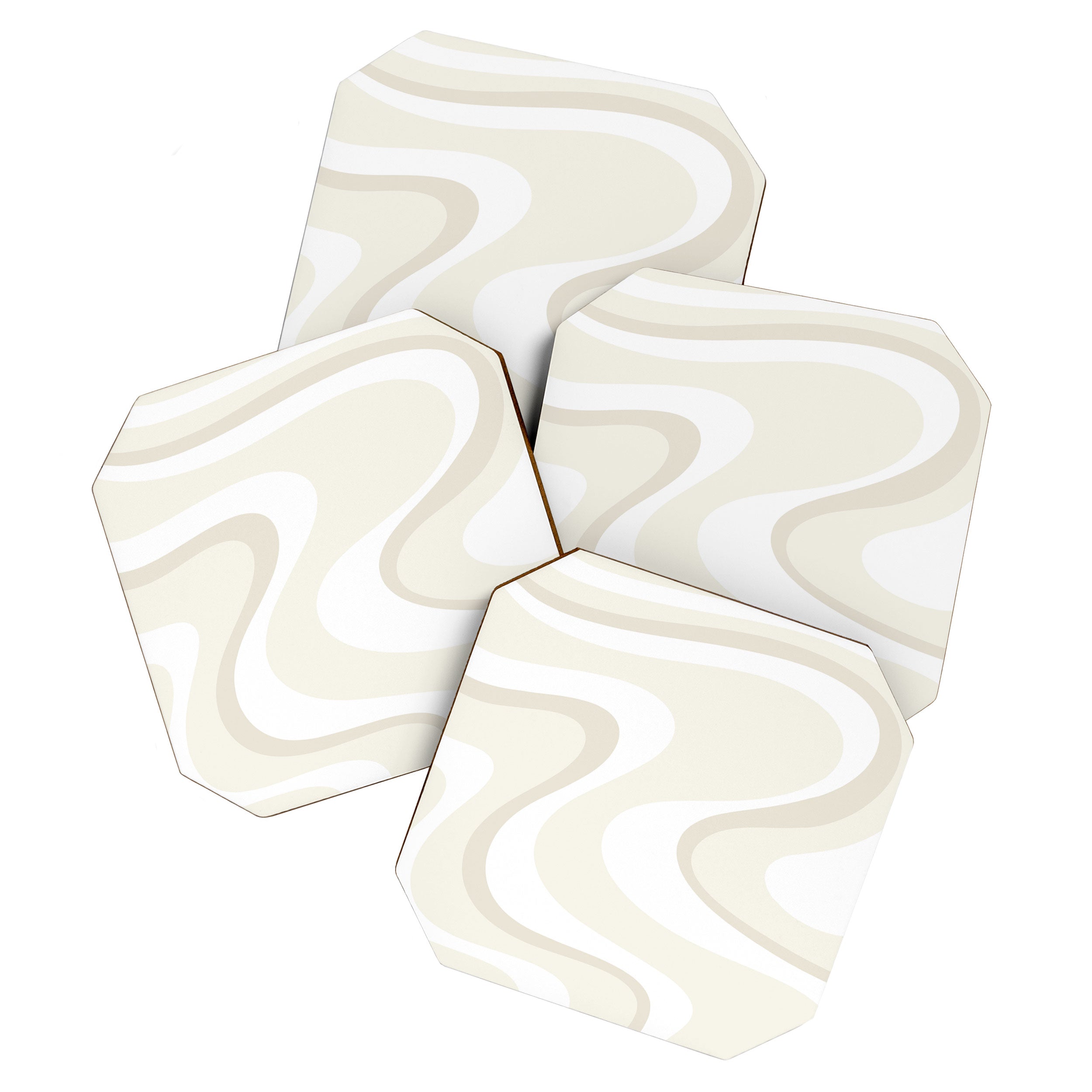 Cream Dream Liquid Swirl Abstract in Light Beige and White Coaster Gallery Image 1