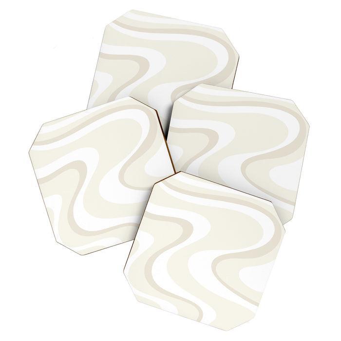Cream Dream Liquid Swirl Abstract in Light Beige and White Coaster Gallery Image 1