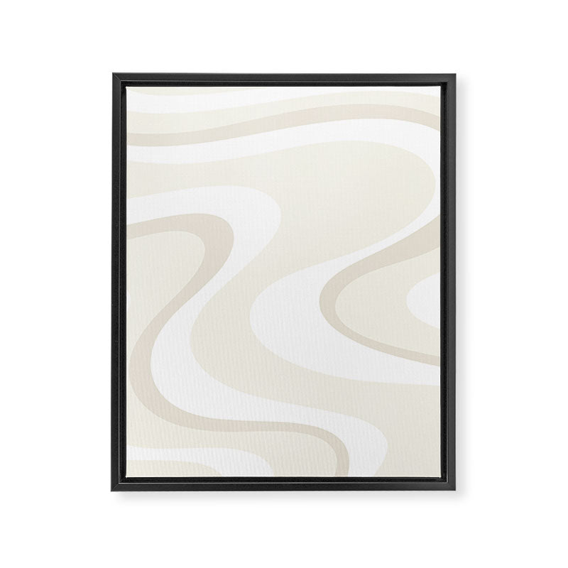 Cream Dream Liquid Swirl Abstract in Light Beige and White Framed Canvas Print Gallery Image 8