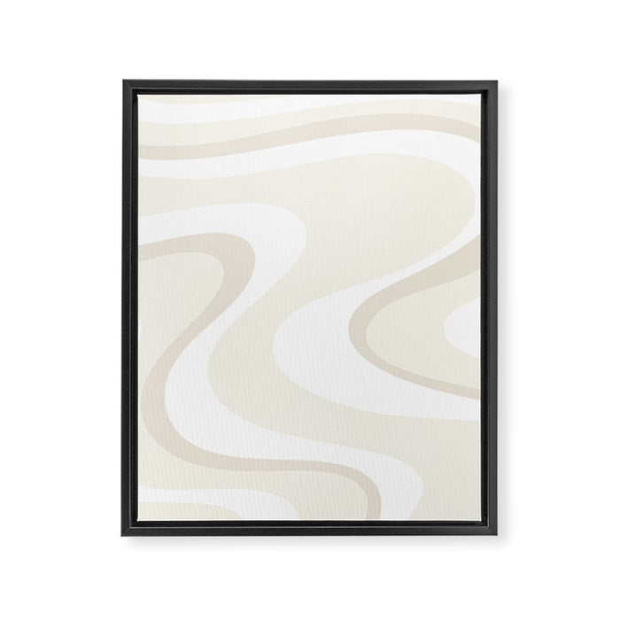 Cream Dream Liquid Swirl Abstract in Light Beige and White Framed Canvas Print Gallery Image 1
