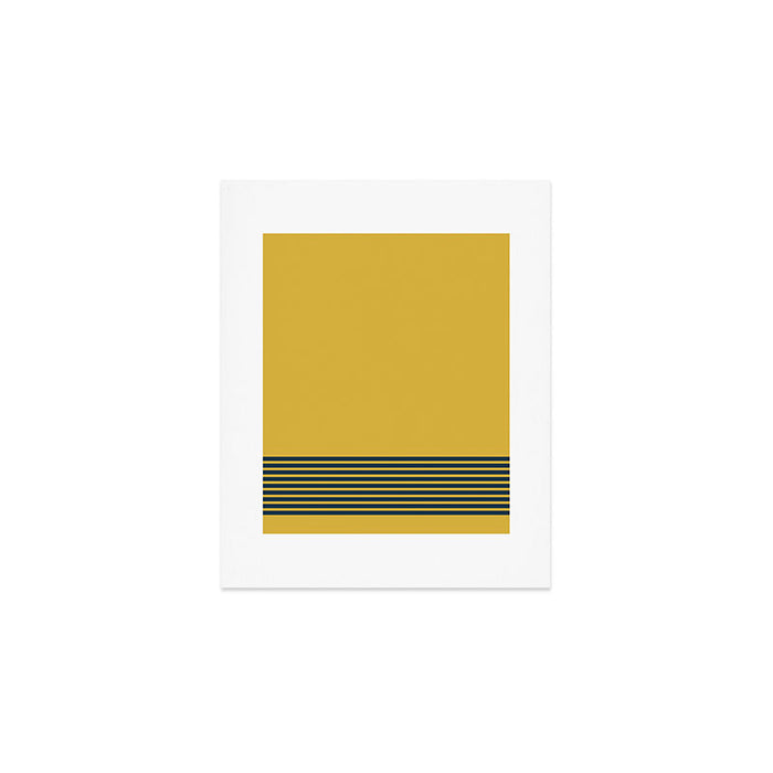Cuff Stripe Minimalist Pattern  - Navy Blue Stripes on Light Mustard Yellow Solid Art Print Gallery Image 1