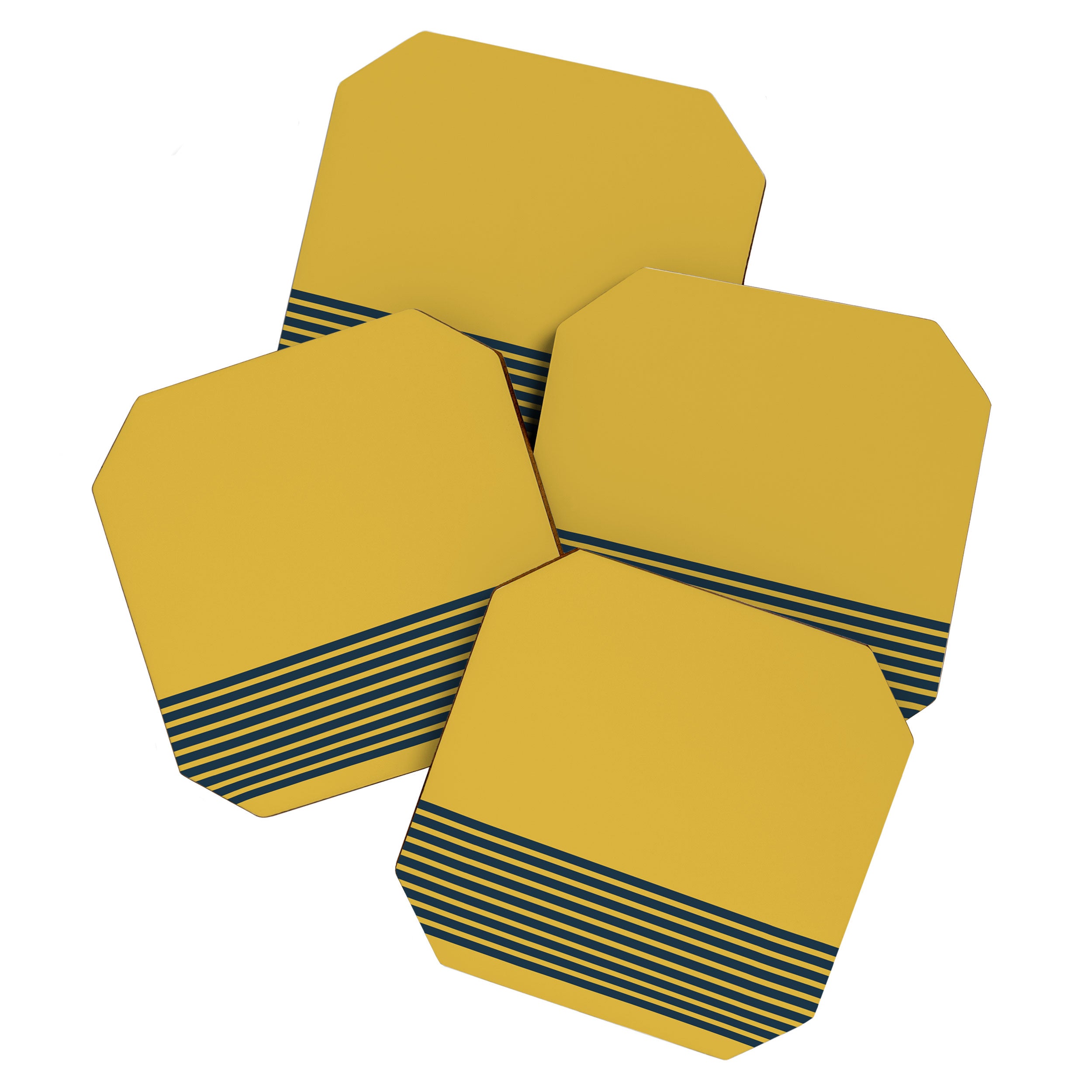 Cuff Stripe Minimalist Pattern  - Navy Blue Stripes on Light Mustard Yellow Solid Coaster Gallery Image 1