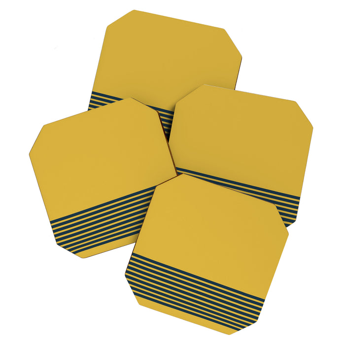 Cuff Stripe Minimalist Pattern  - Navy Blue Stripes on Light Mustard Yellow Solid Coaster Gallery Image 1