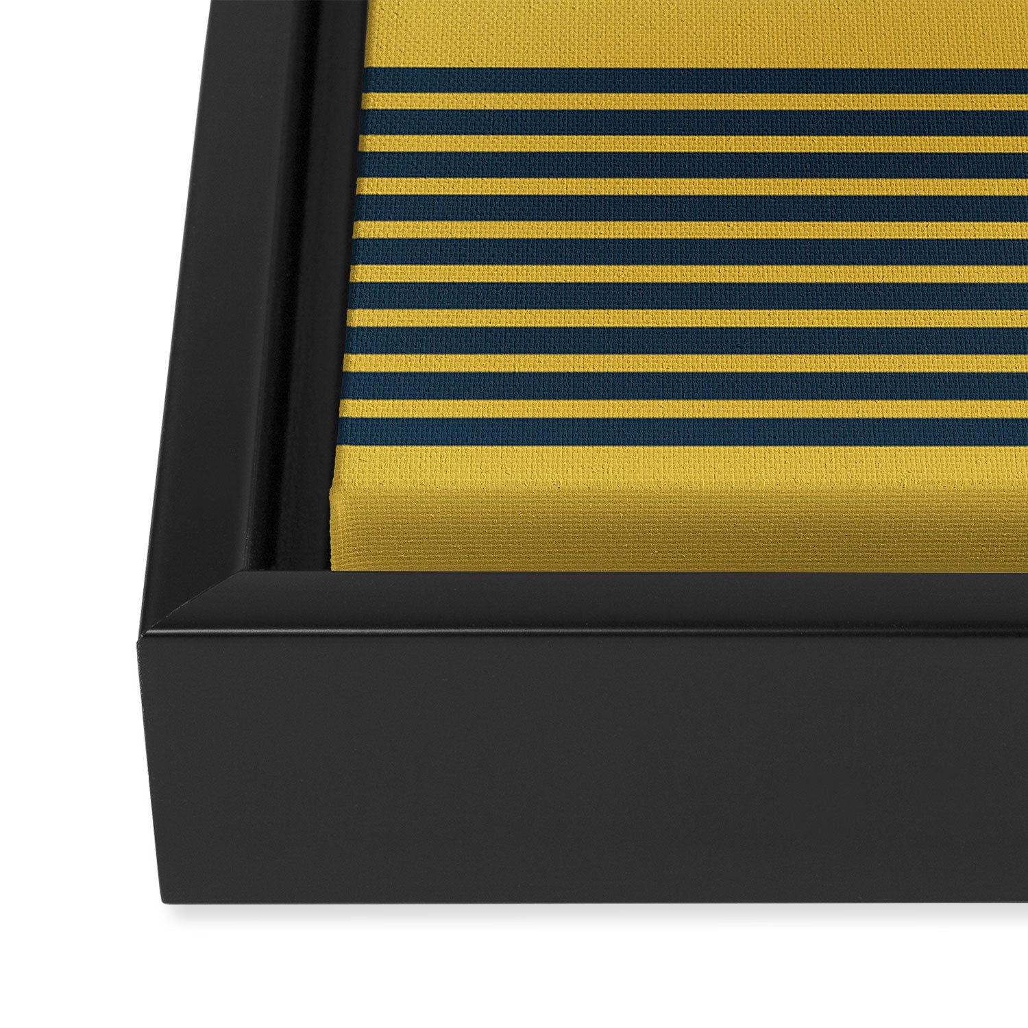 Cuff Stripe Minimalist Pattern  - Navy Blue Stripes on Light Mustard Yellow Solid Framed Canvas Print Gallery Image 3