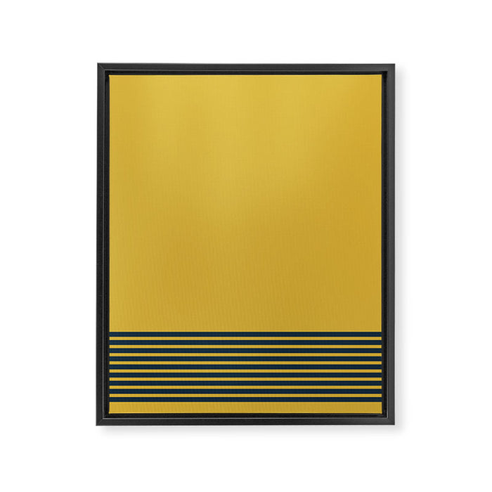 Cuff Stripe Minimalist Pattern  - Navy Blue Stripes on Light Mustard Yellow Solid Framed Canvas Print Gallery Image 1